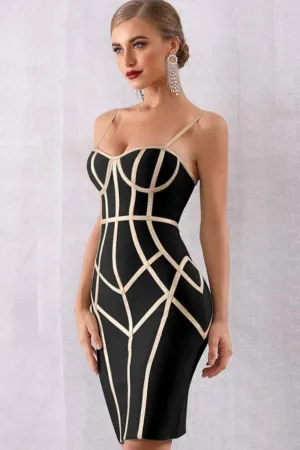 Geometric Body Contour Bandage Bodycon Midi Dress