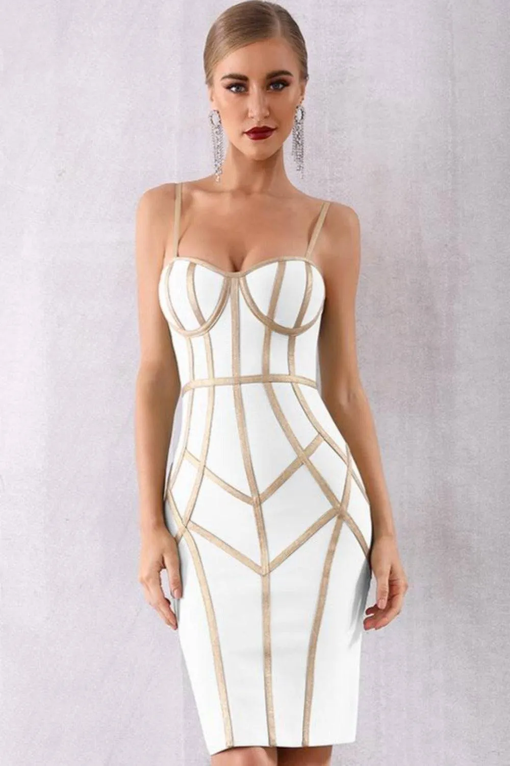 Geometric Body Contour Bandage Bodycon Midi Dress