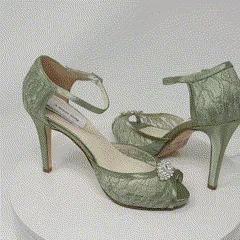 Green Lace Bridal Shoes with Crystal Detail