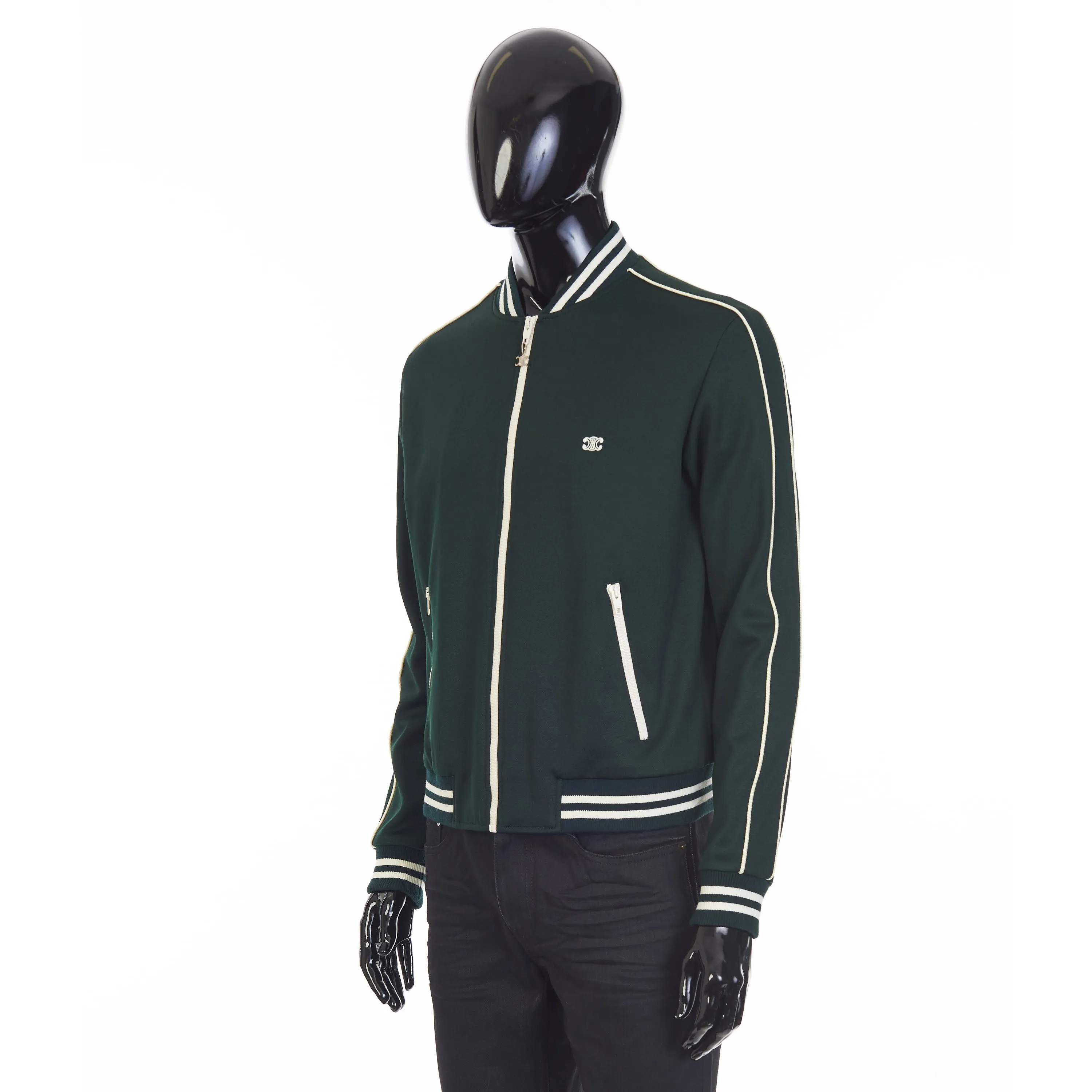 Green Teddy Jacket - Triomphe Embroidery, Double Face Jersey