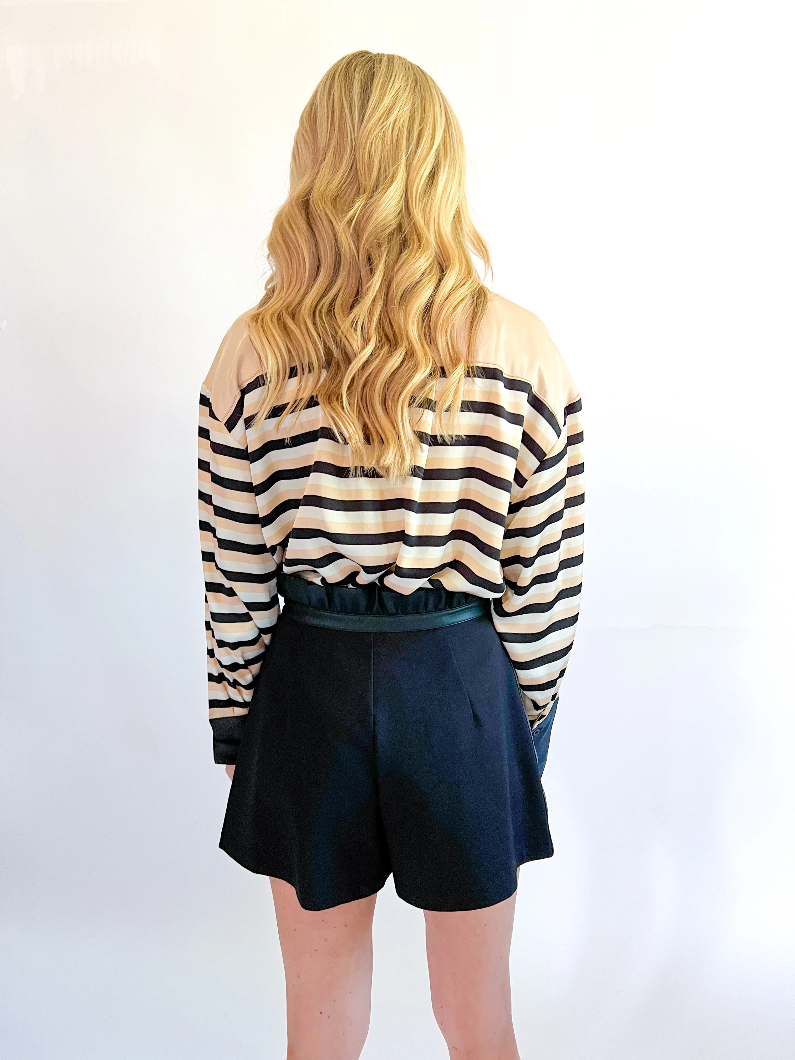 Half Button Placket Stripe Blouse