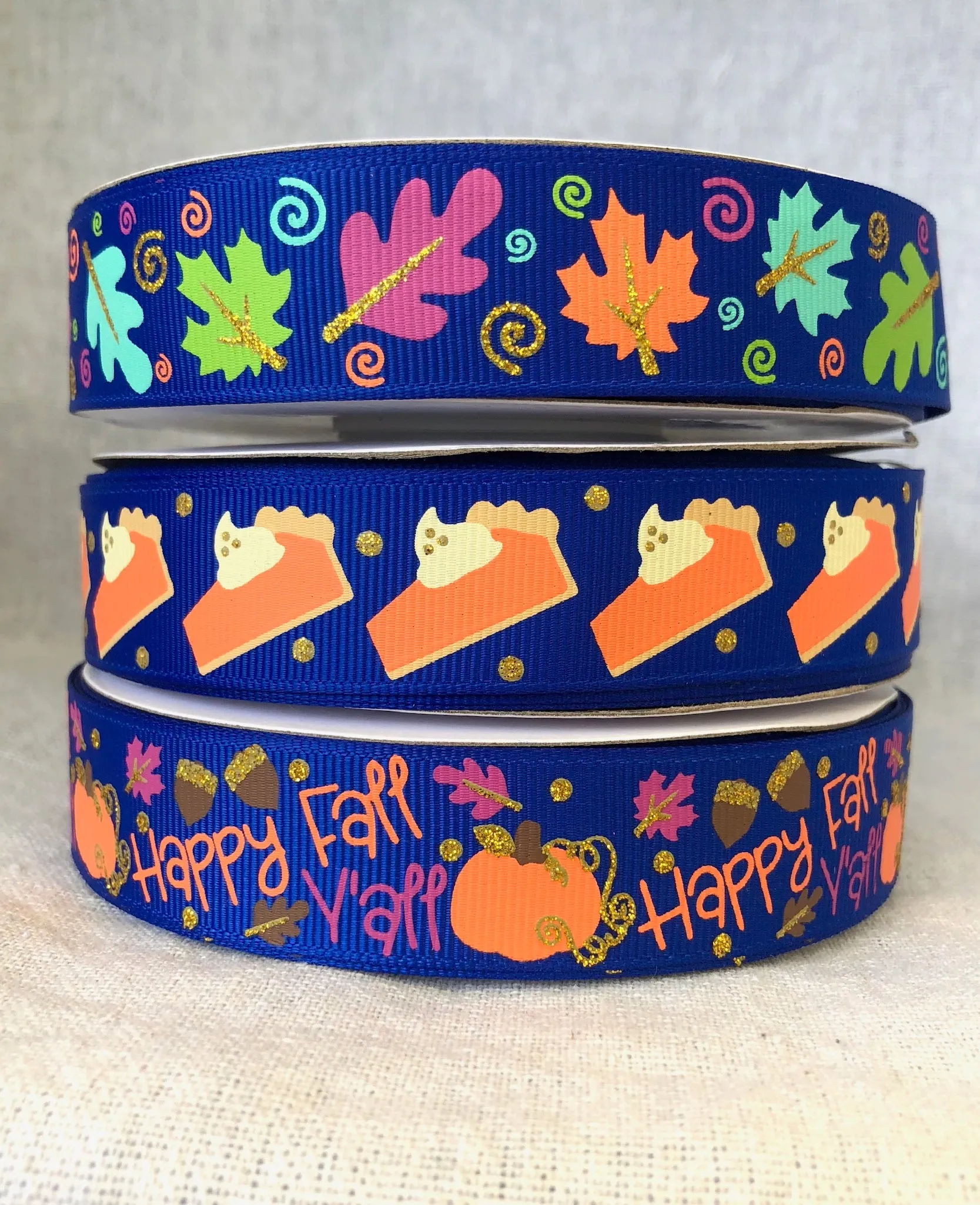 Happy Fall Y'all USDR Ribbon - 7/8 Inch - Leaves