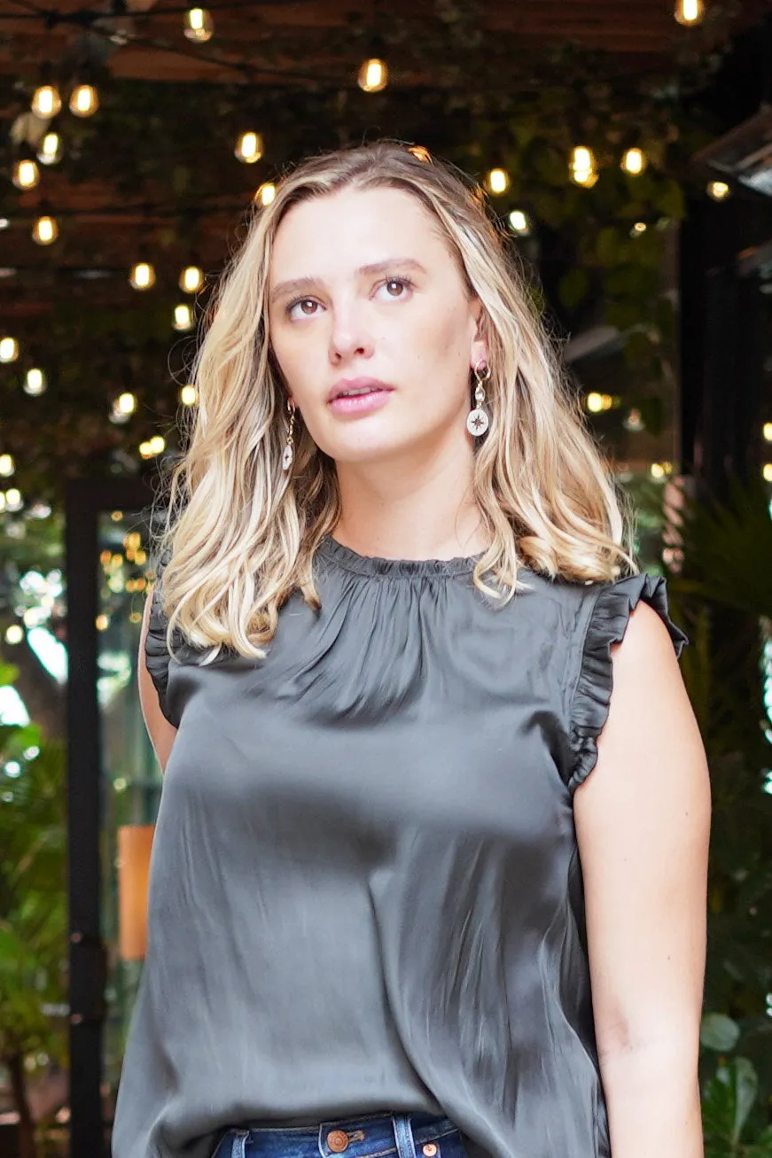 Harlow Sleeveless Satin Blouse Olive