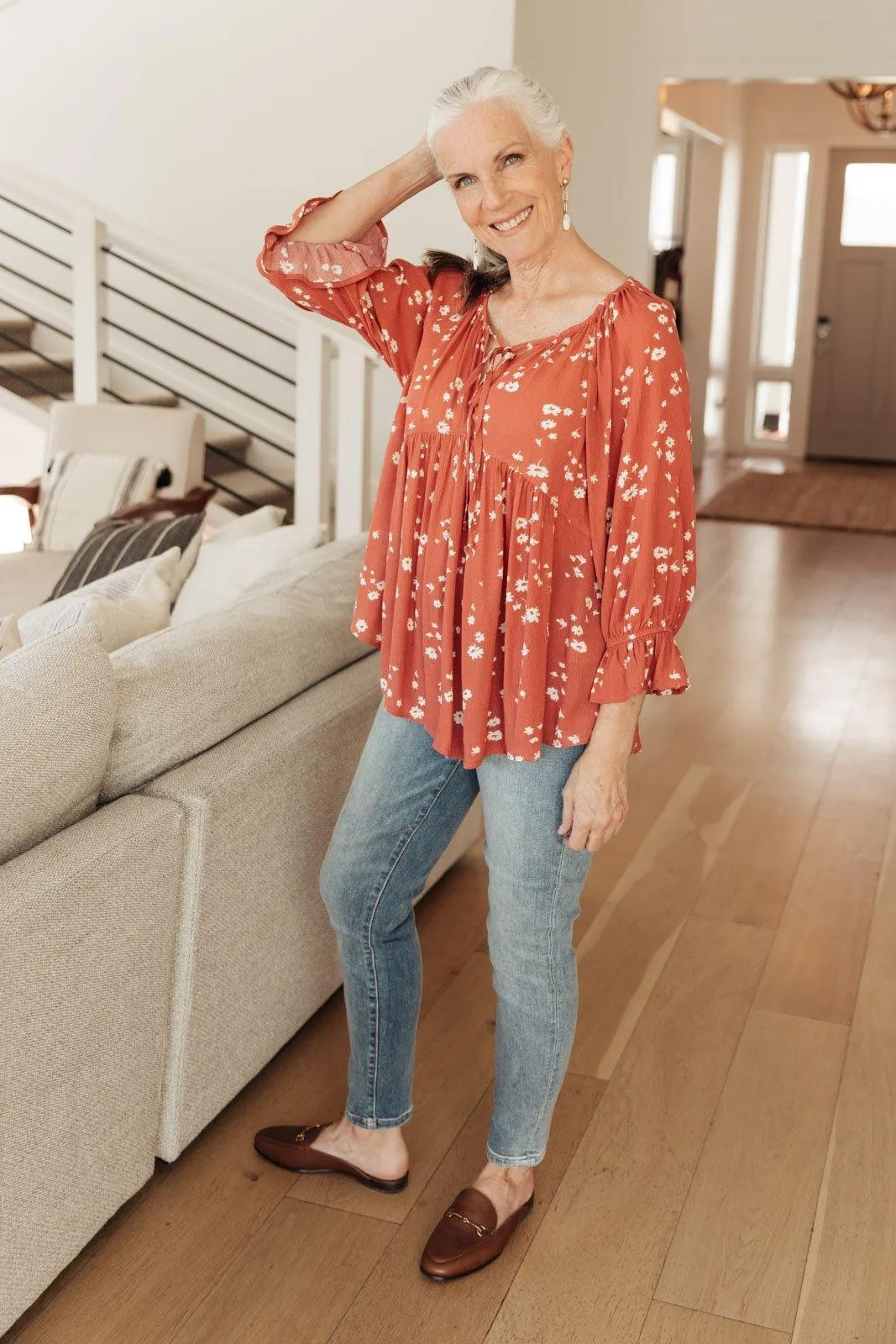 Hazel Blues® | Daisy Flow Blouse In Rust