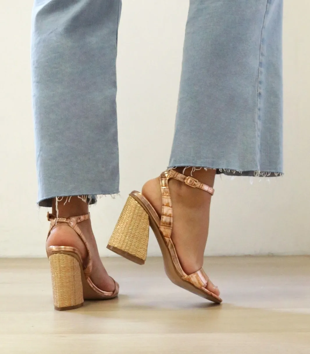 Helena Raffia Block Heel