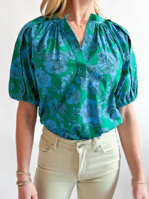 Henley Aqua Floral Blouse