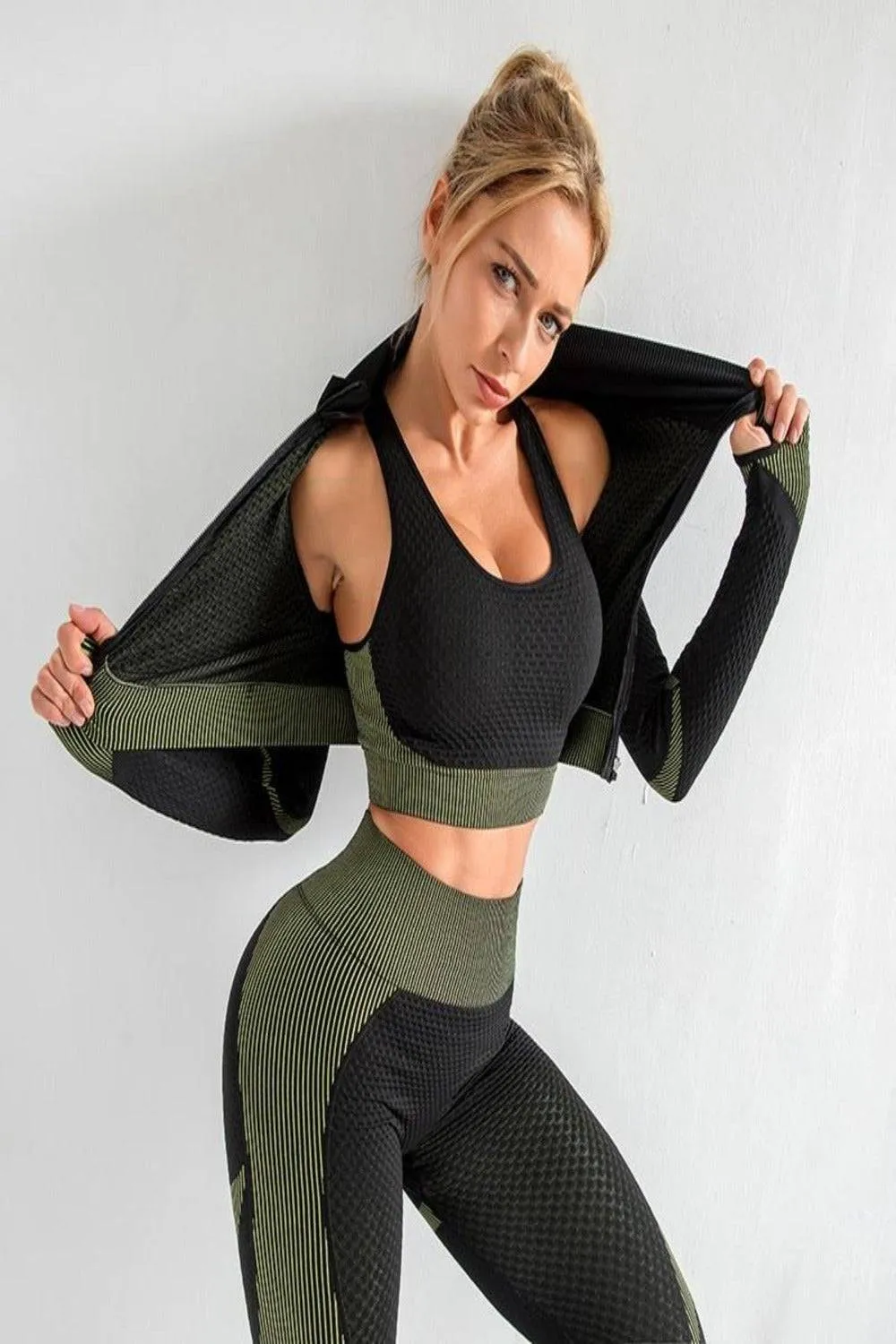 High Waisted Tummy Control Leggings & Top 3 Piece Set