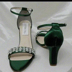 Hunter Green Wedding Shoes with Block Heel Crystal Art Deco Design