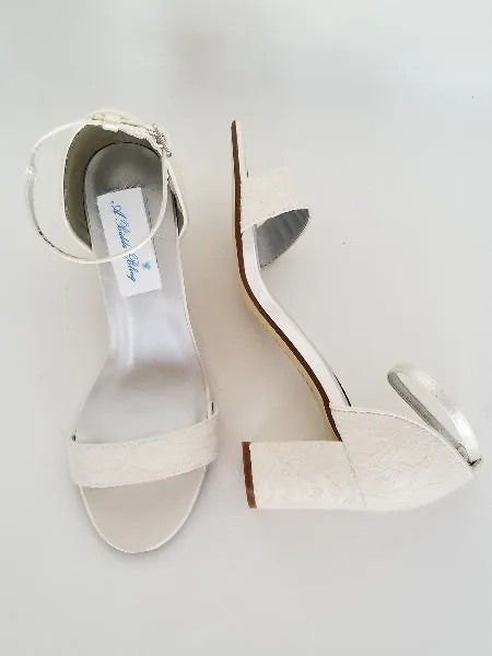 Ivory or White Lace Wedding Shoes with Block Heel