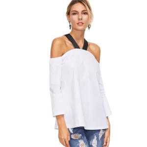 Jesse Contrast Strap Open Shoulder Blouse