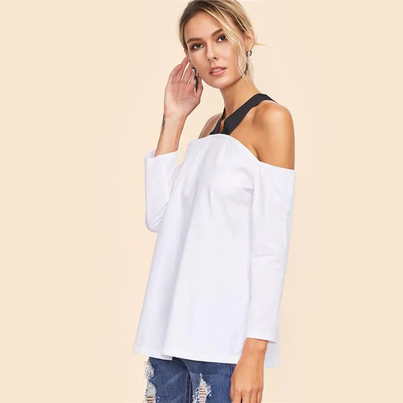Jesse Contrast Strap Open Shoulder Blouse