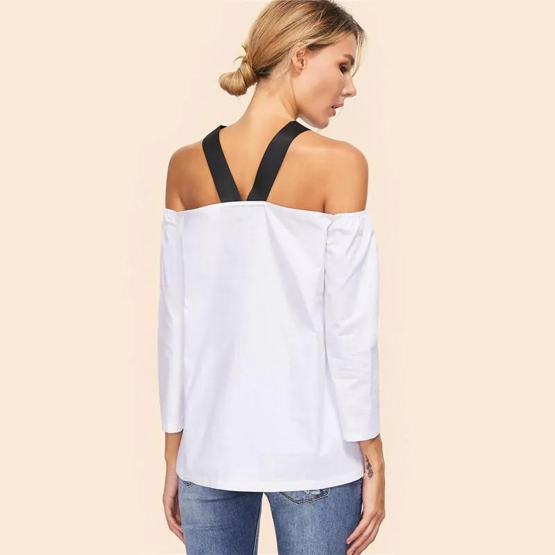 Jesse Contrast Strap Open Shoulder Blouse