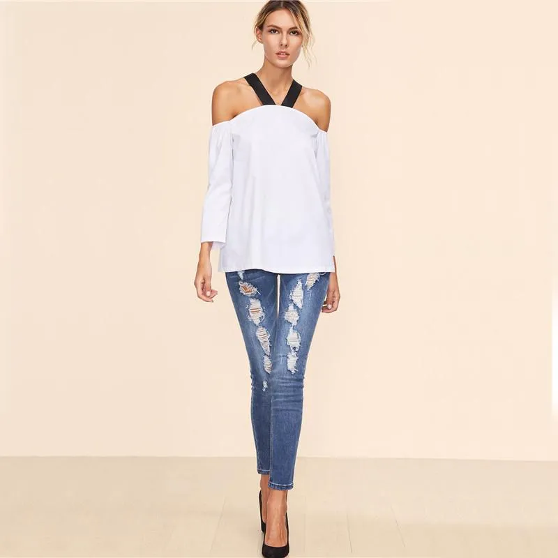 Jesse Contrast Strap Open Shoulder Blouse