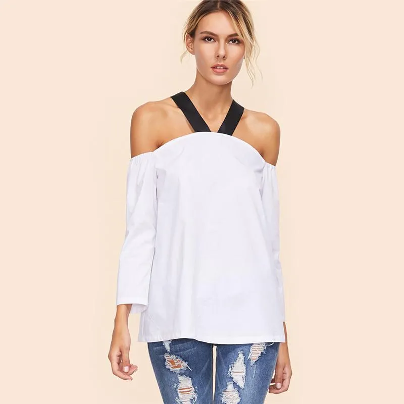 Jesse Contrast Strap Open Shoulder Blouse