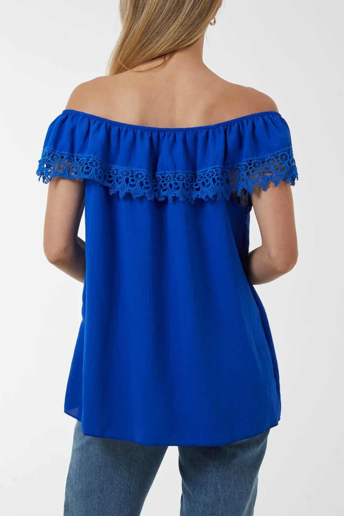 Laced Detail Frill Bardot Top