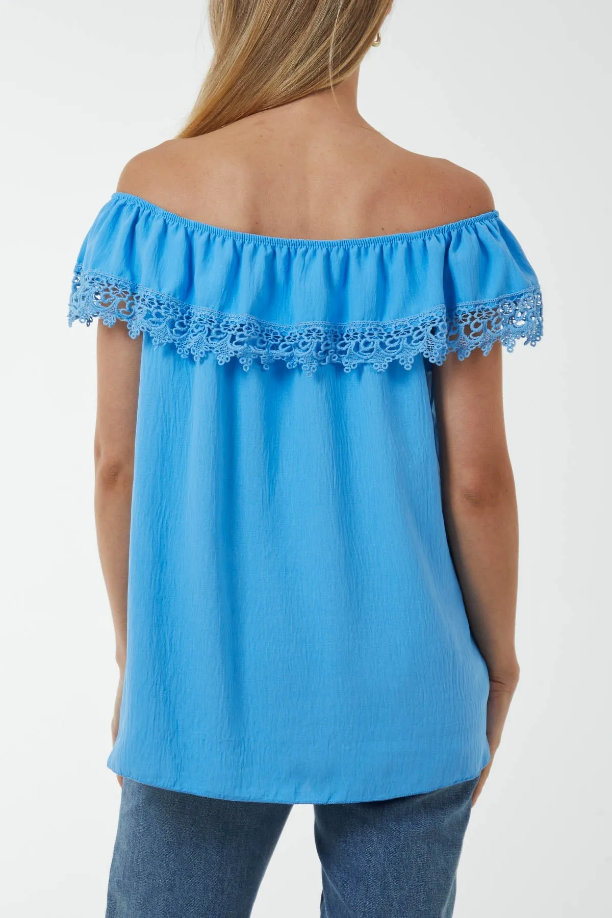 Laced Detail Frill Bardot Top