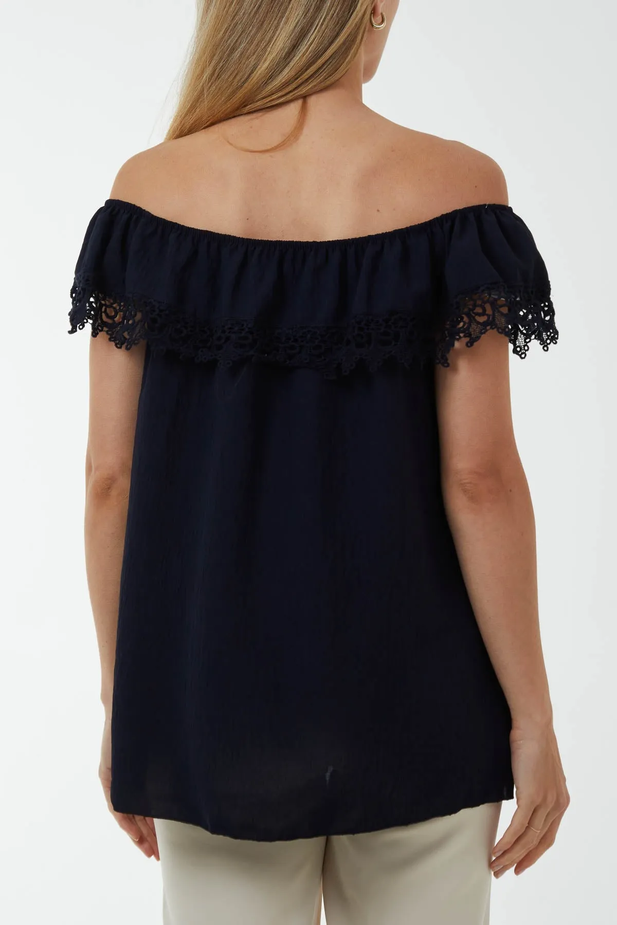 Laced Detail Frill Bardot Top