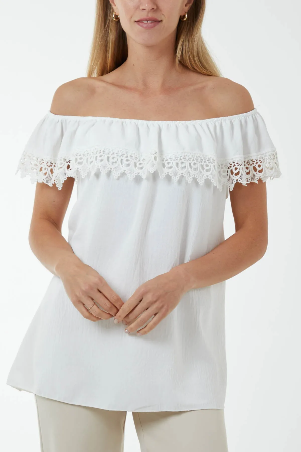 Laced Detail Frill Bardot Top