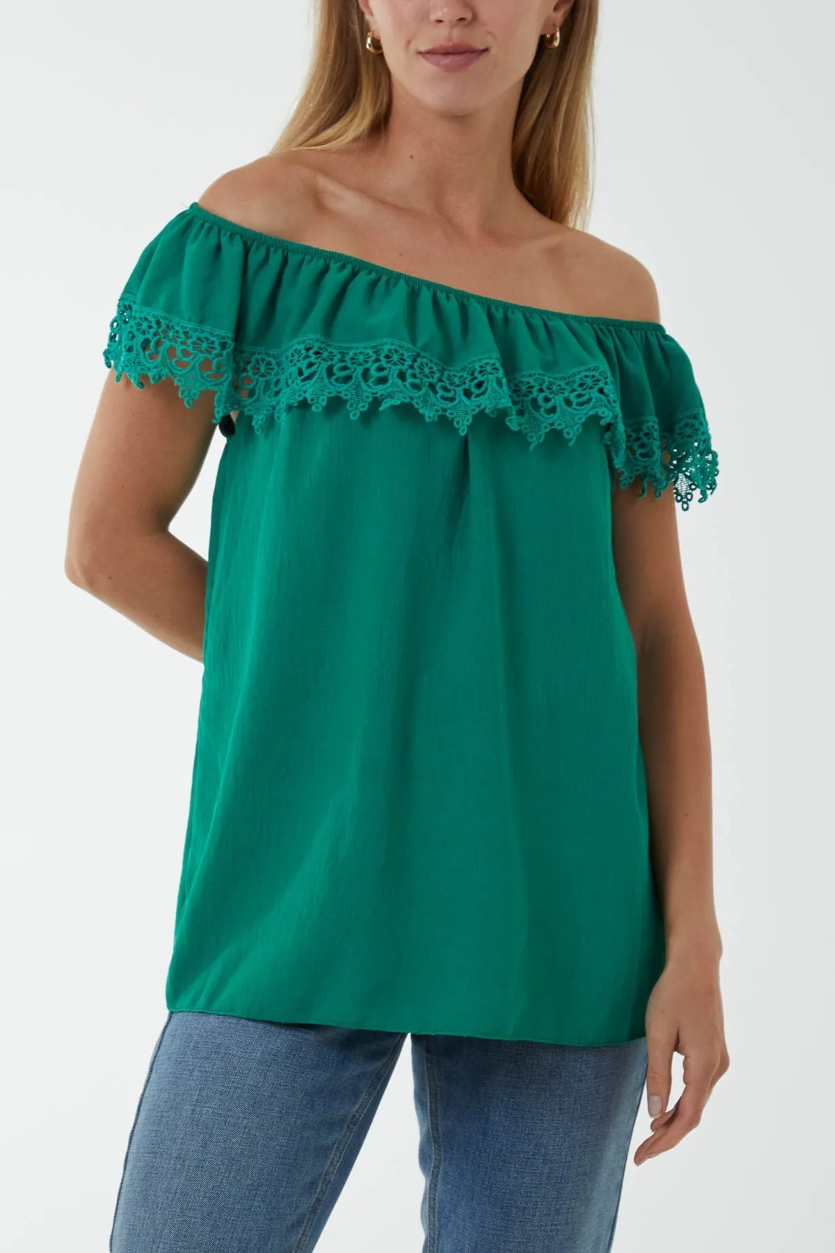 Laced Detail Frill Bardot Top