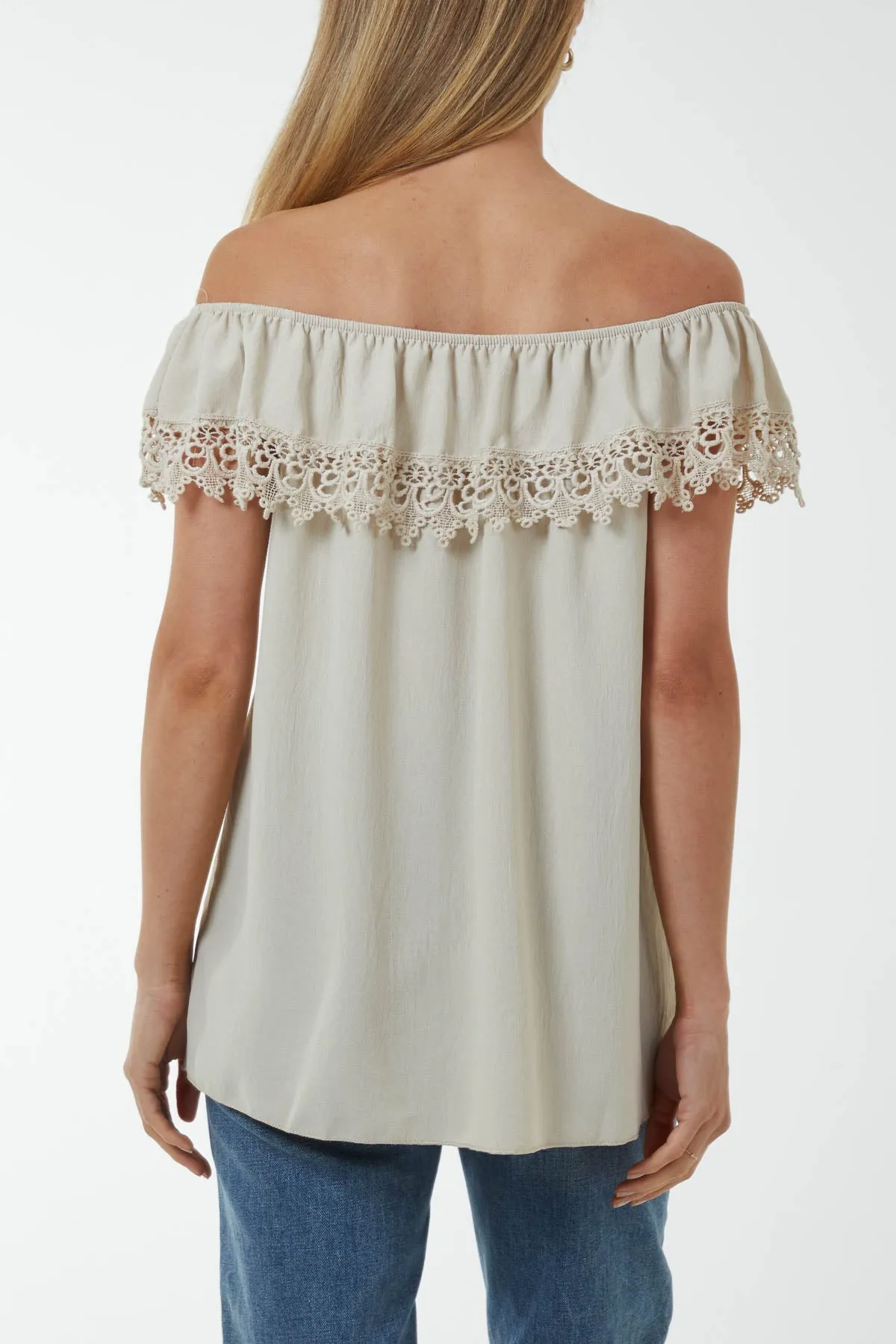 Laced Detail Frill Bardot Top