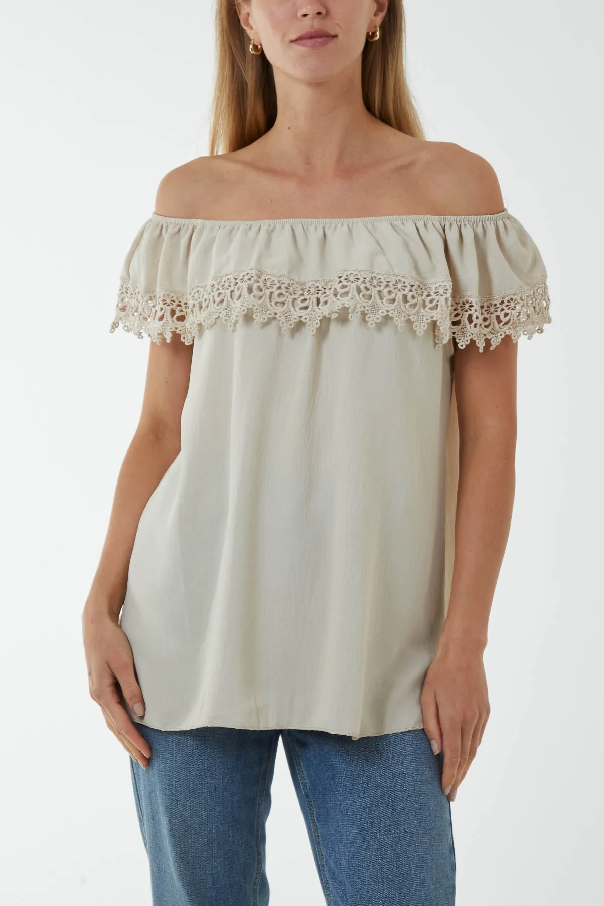 Laced Detail Frill Bardot Top