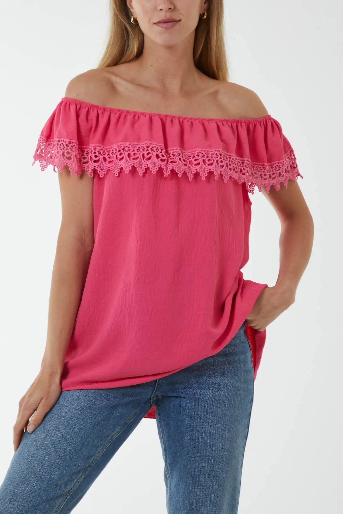 Laced Detail Frill Bardot Top