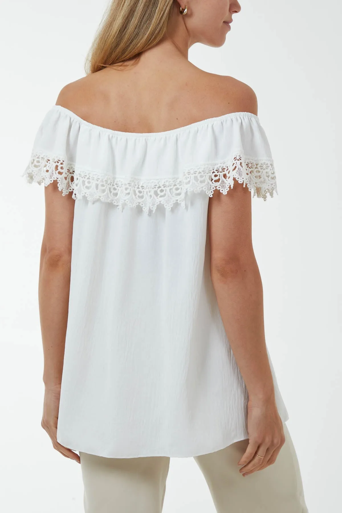 Laced Detail Frill Bardot Top