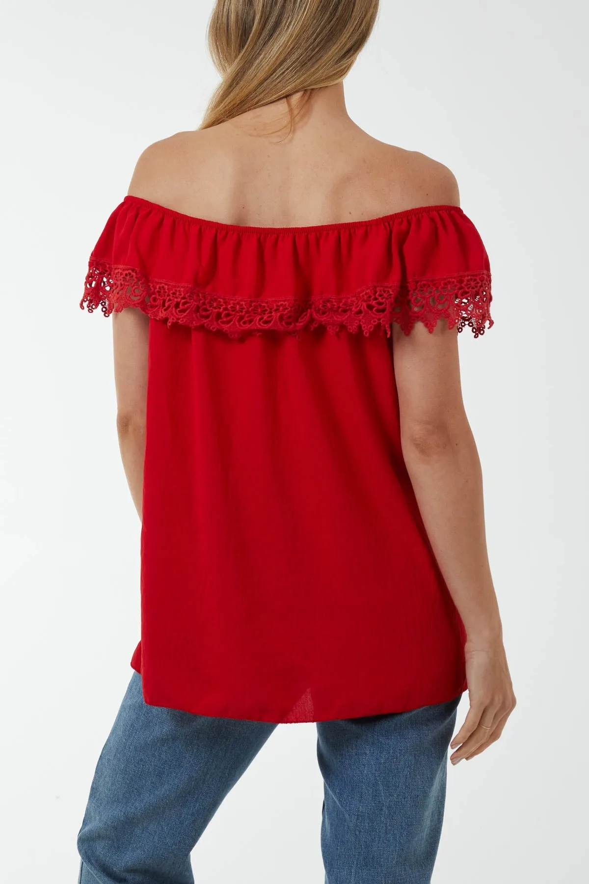 Laced Detail Frill Bardot Top