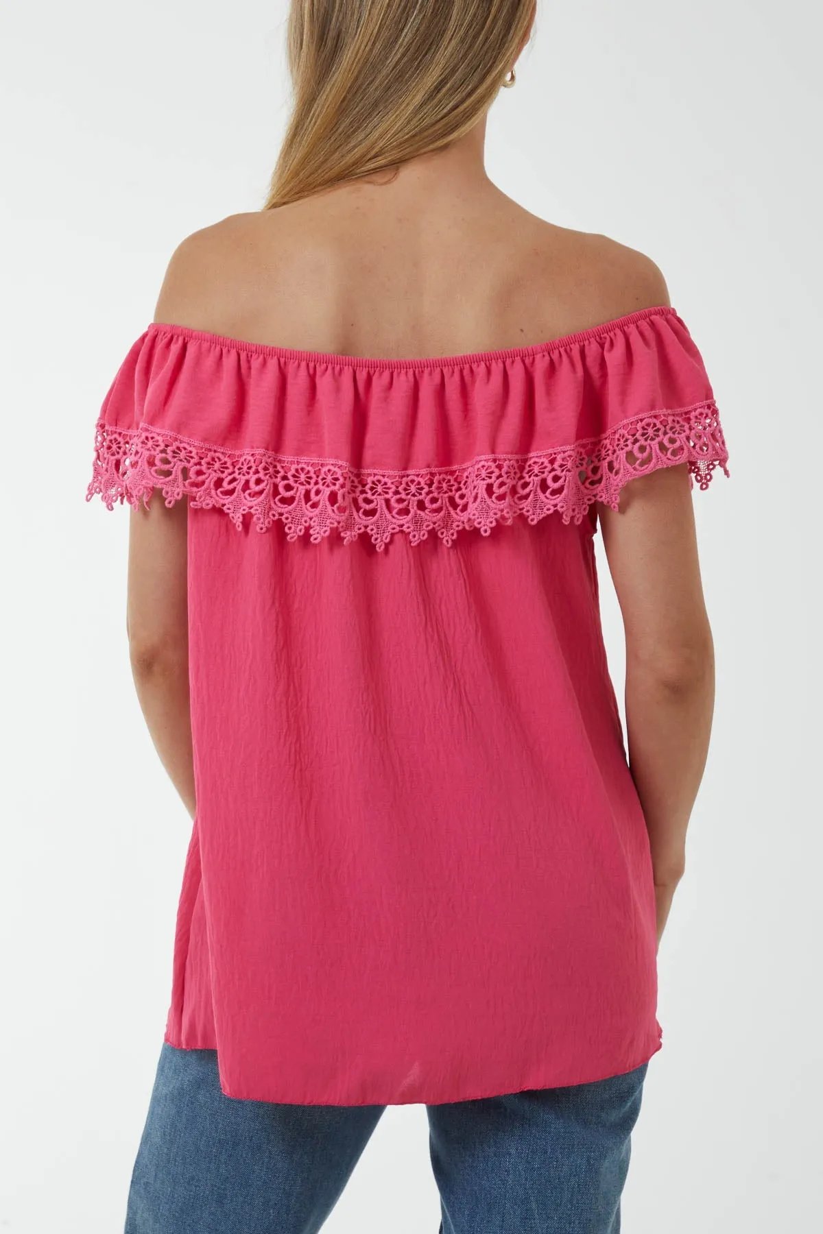 Laced Detail Frill Bardot Top