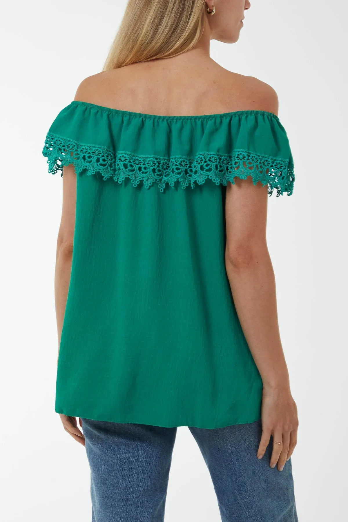 Laced Detail Frill Bardot Top