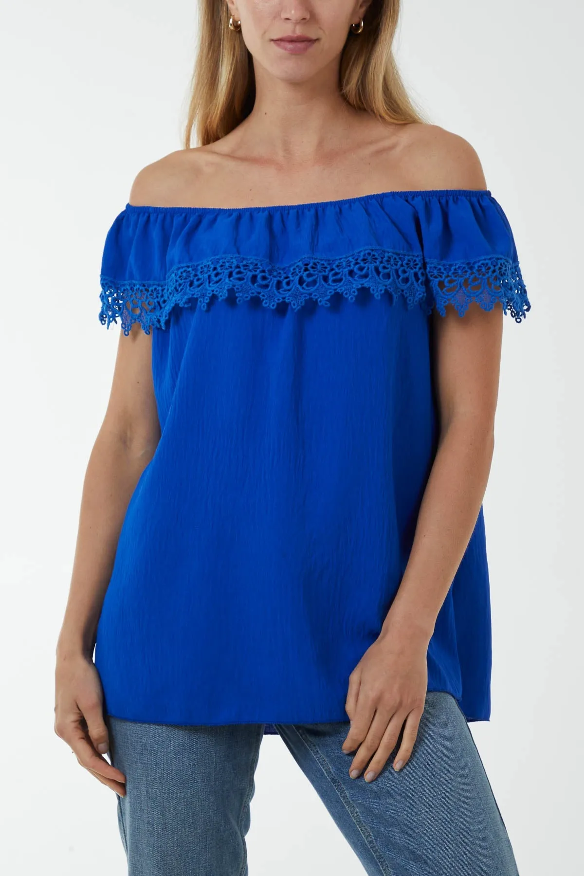 Laced Detail Frill Bardot Top