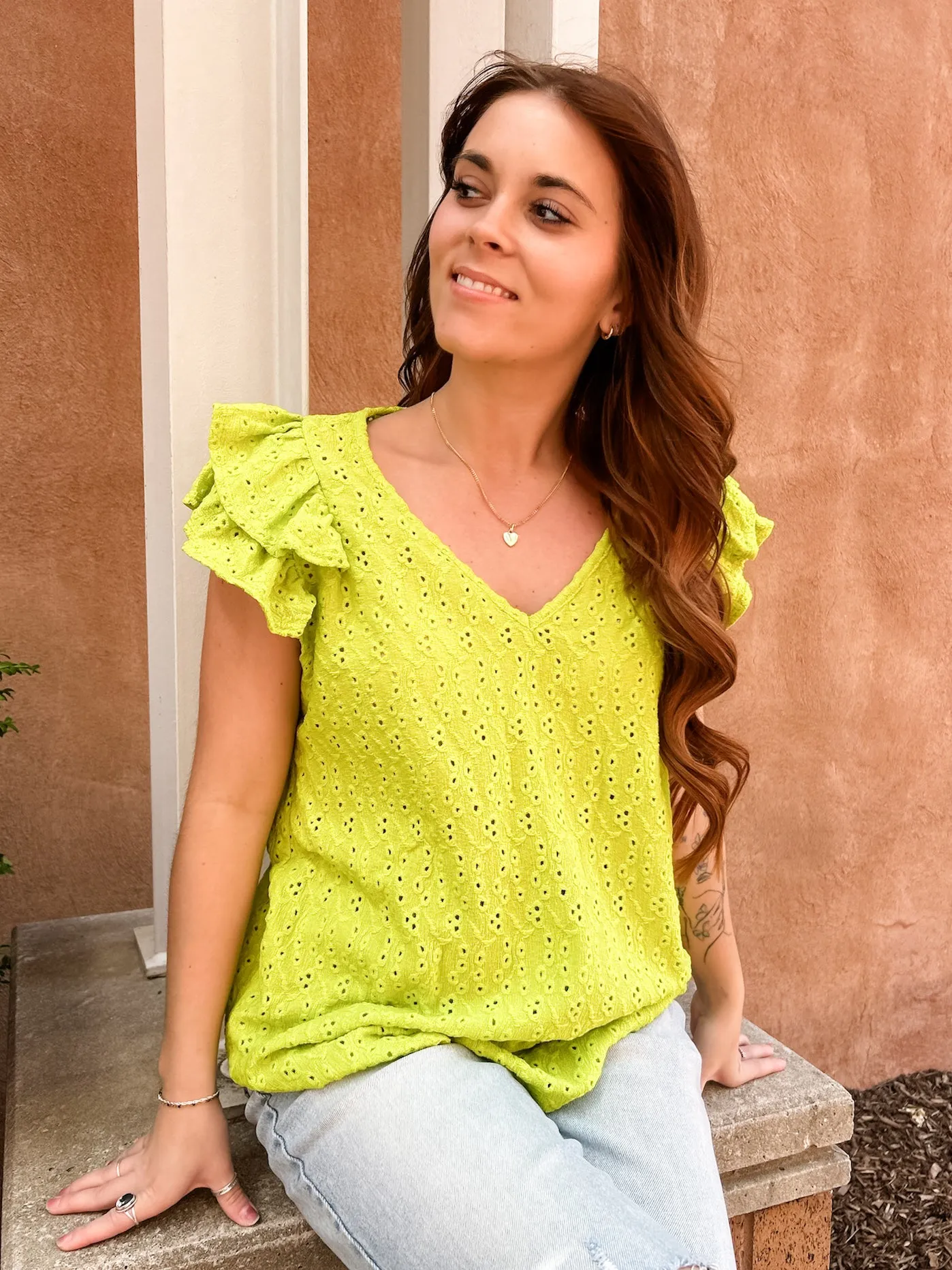 Lainee Eyelet Blouse - Lime