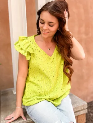 Lainee Eyelet Blouse - Lime