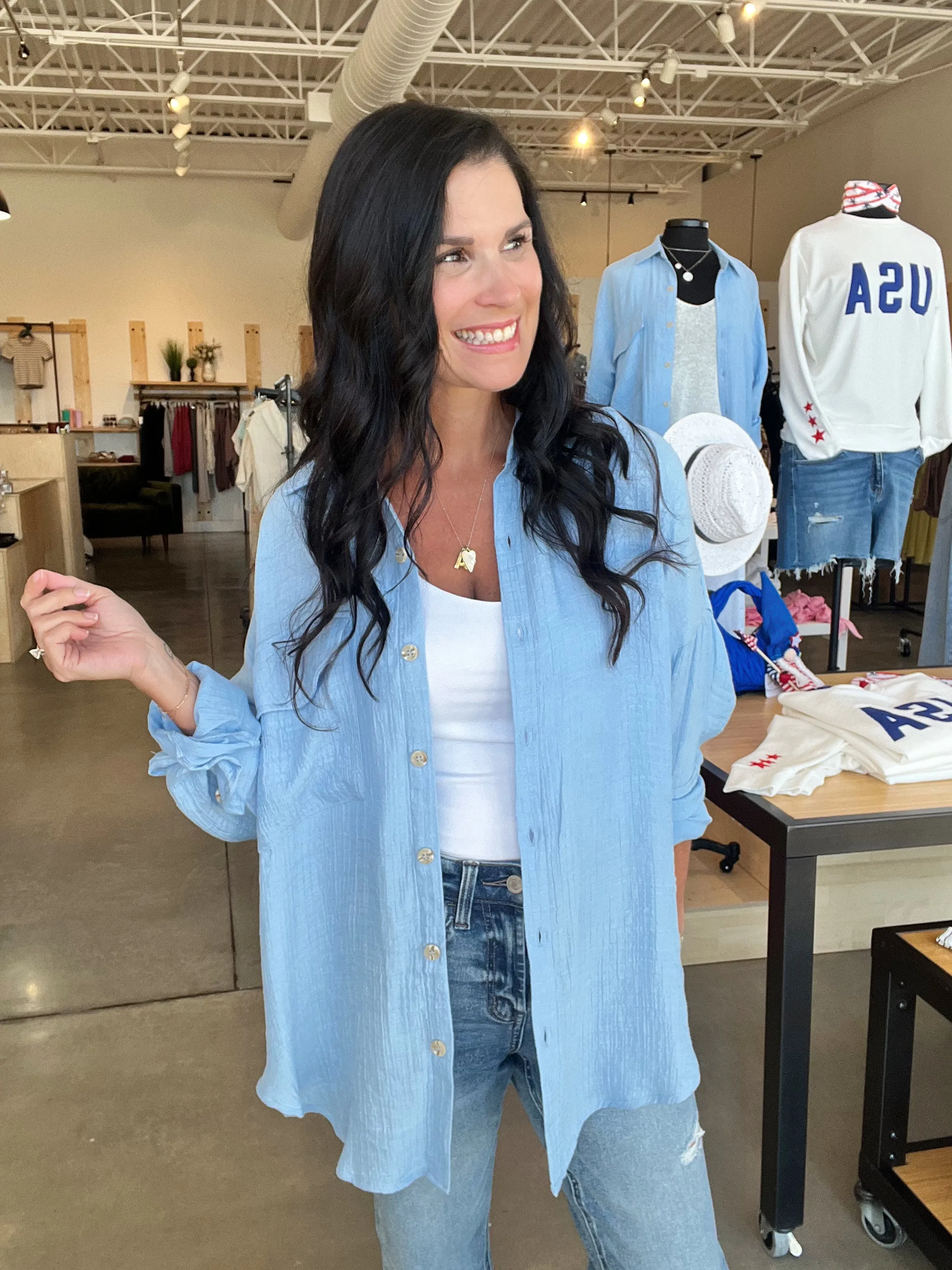 Lightweight Button Down Shirt in Blue