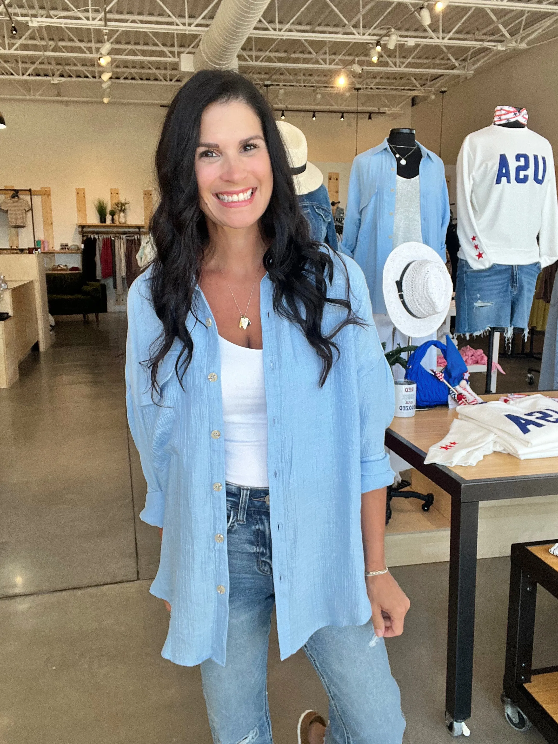 Lightweight Button Down Shirt in Blue