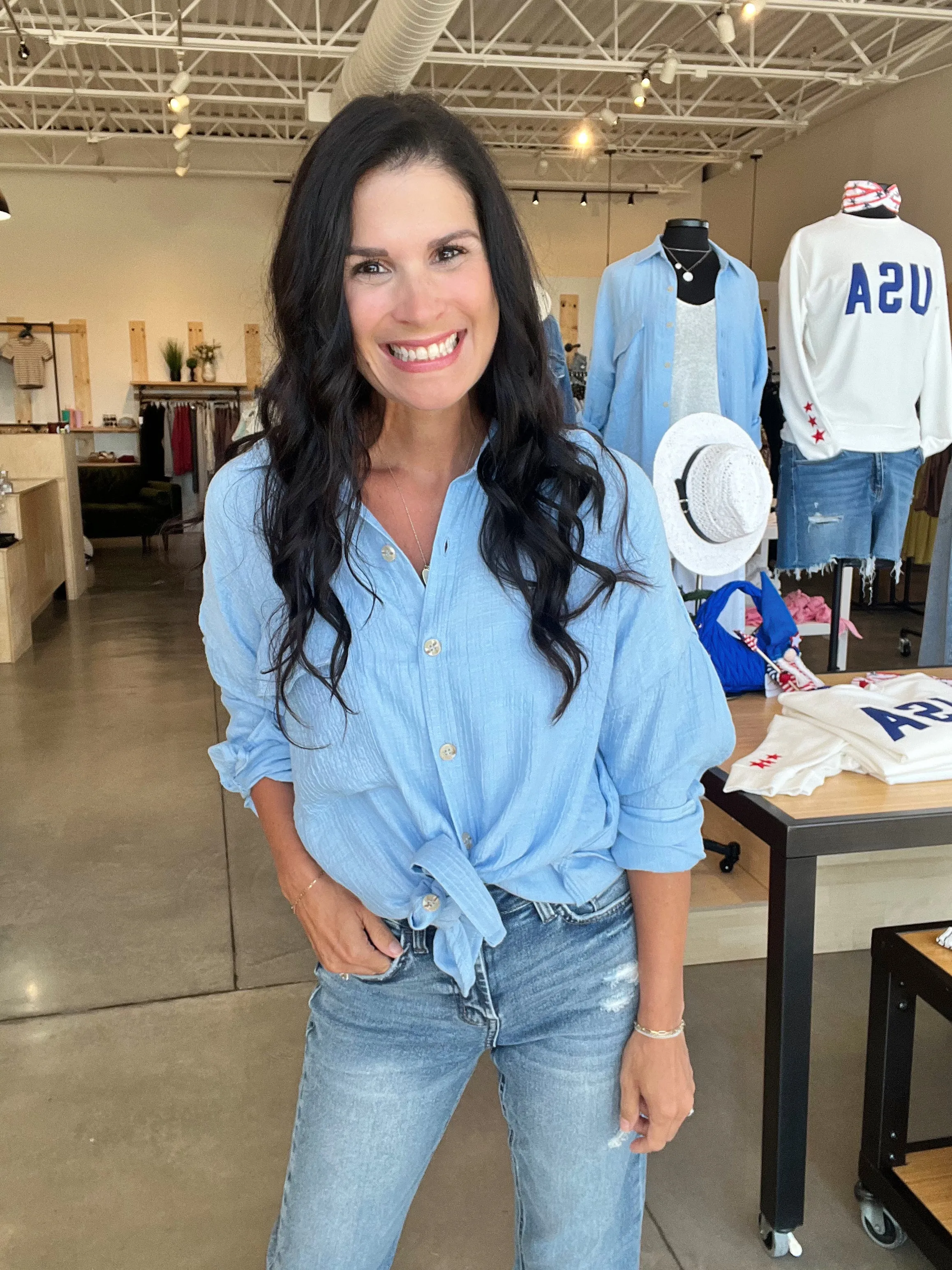 Lightweight Button Down Shirt in Blue