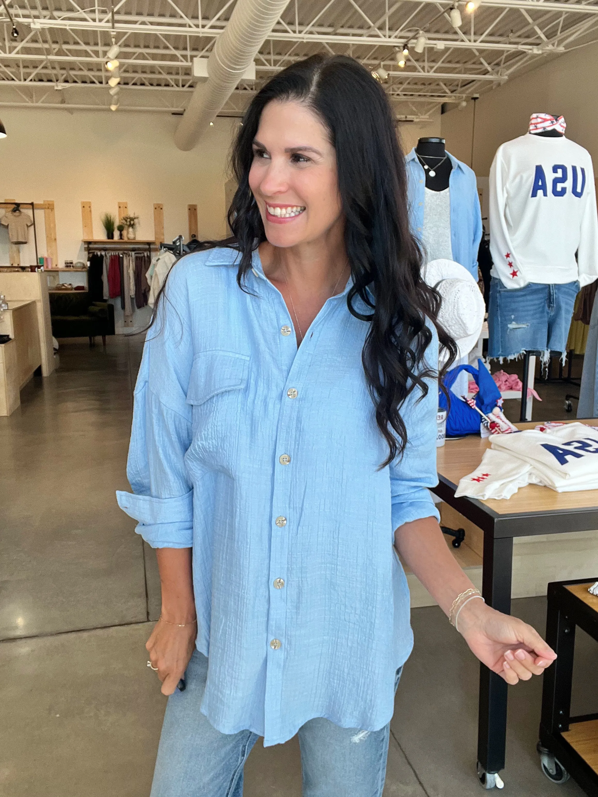 Lightweight Button Down Shirt in Blue