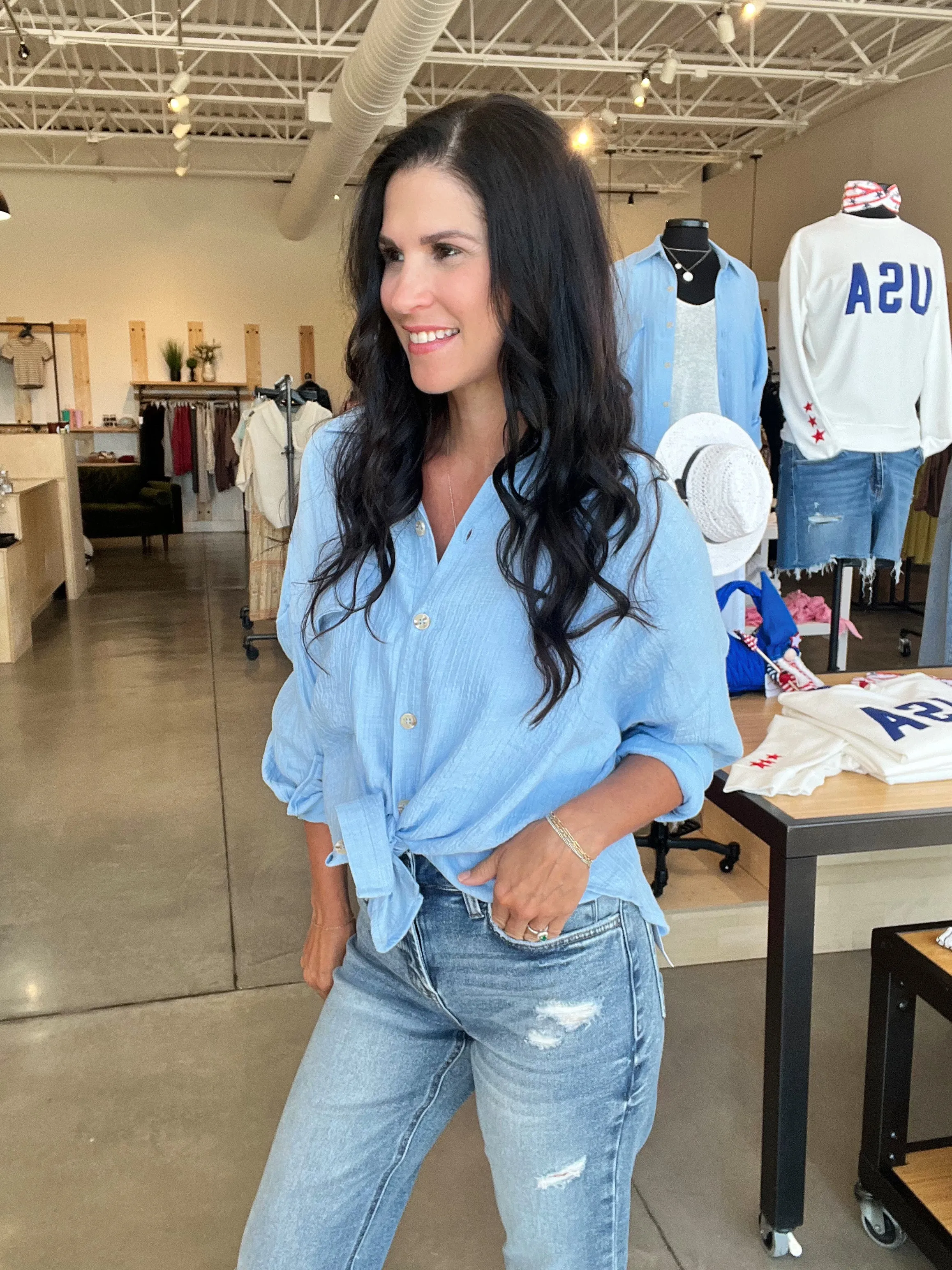 Lightweight Button Down Shirt in Blue