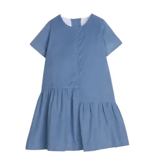 Little English: Asymmetrical Jillian Dress - Stormy Blue Corduroy
