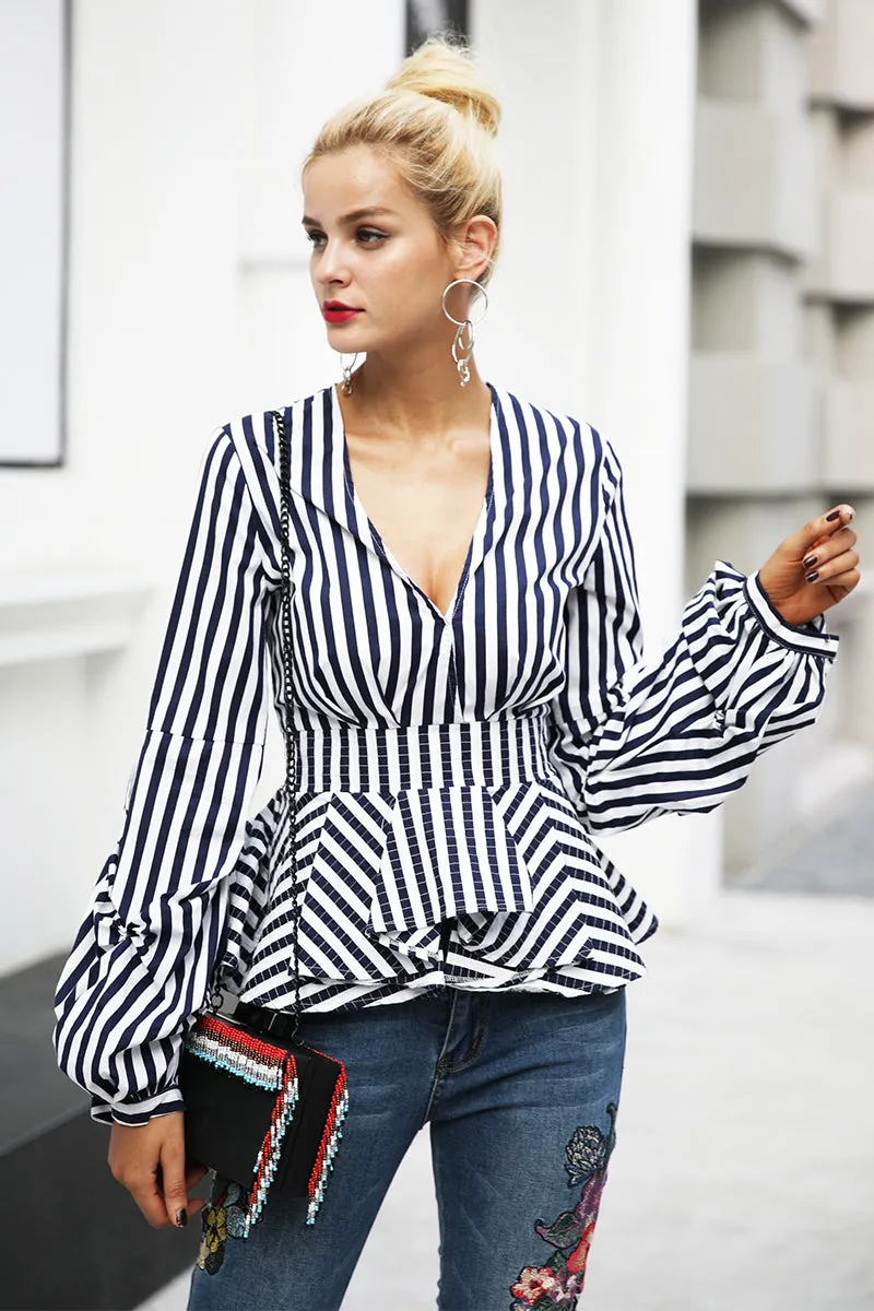 Lola Stripe Ruffle Blouse