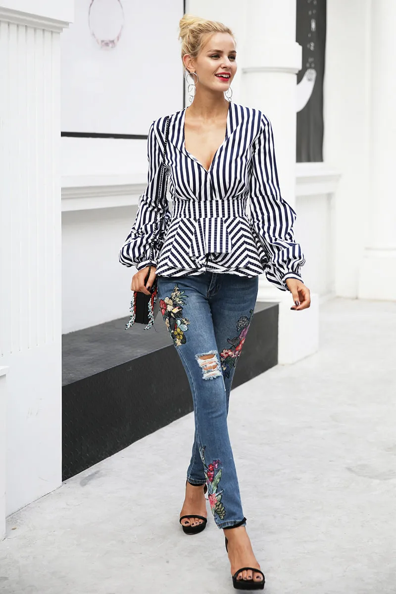 Lola Stripe Ruffle Blouse