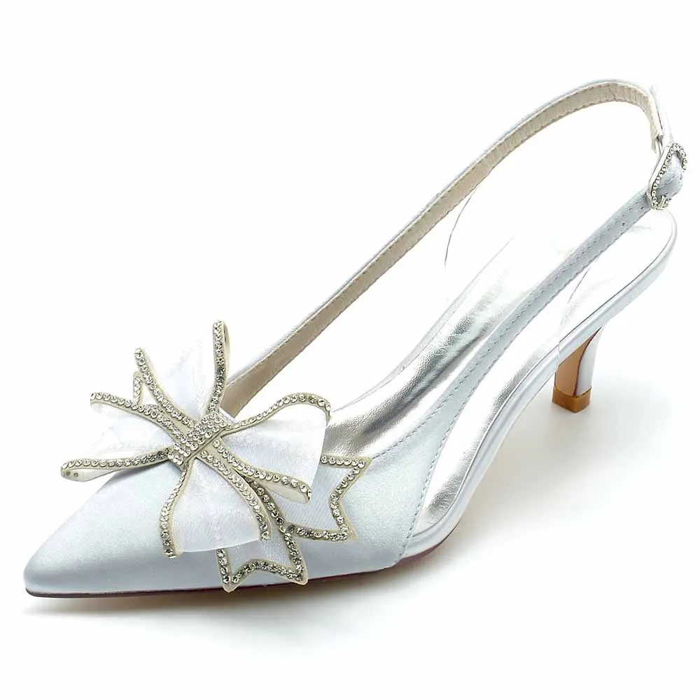 Low Heels Satin Pointed Toe Heels Party Shoes with Bow