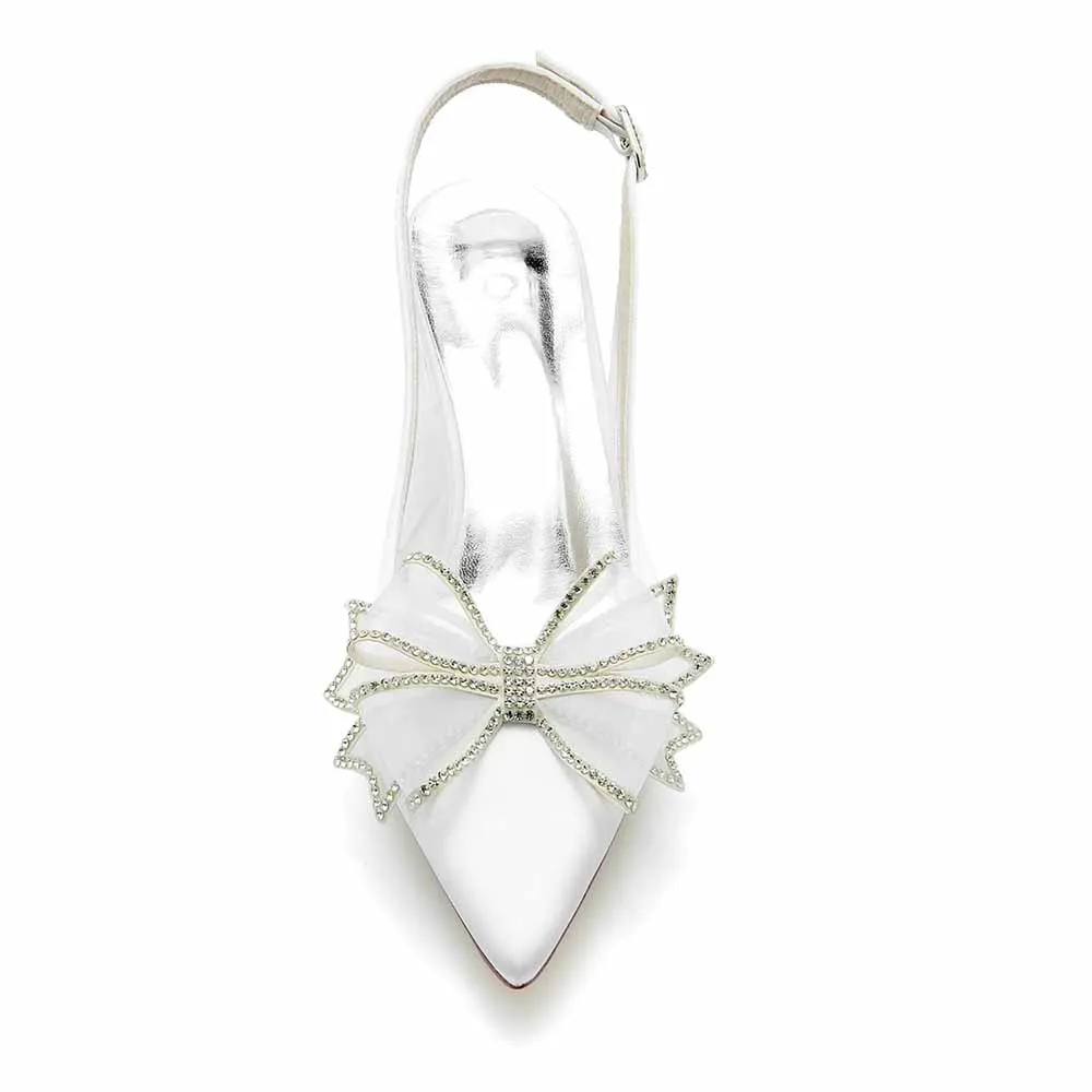 Low Heels Satin Pointed Toe Heels Party Shoes with Bow