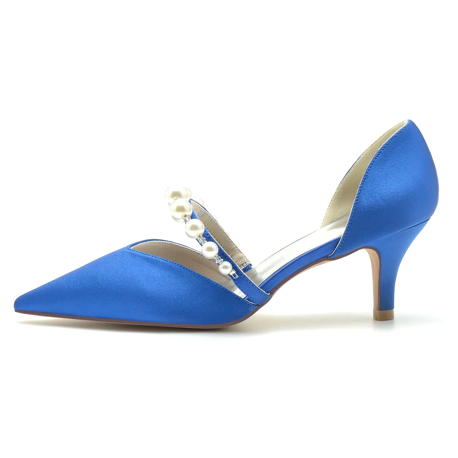 Low Heels Slip-on Bridal Heels Satin Formal Shoes Pointed Toe Party Heels