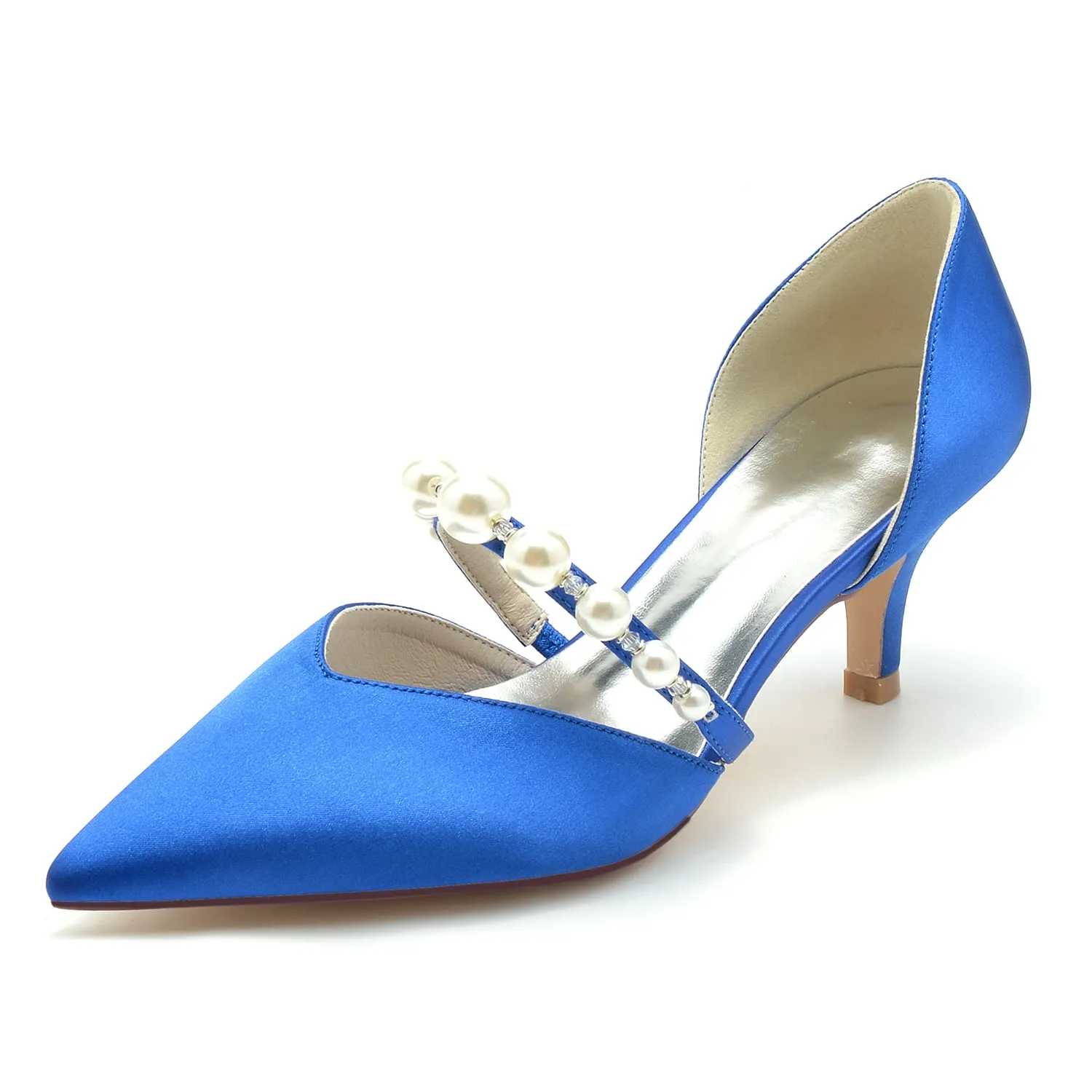 Low Heels Slip-on Bridal Heels Satin Formal Shoes Pointed Toe Party Heels