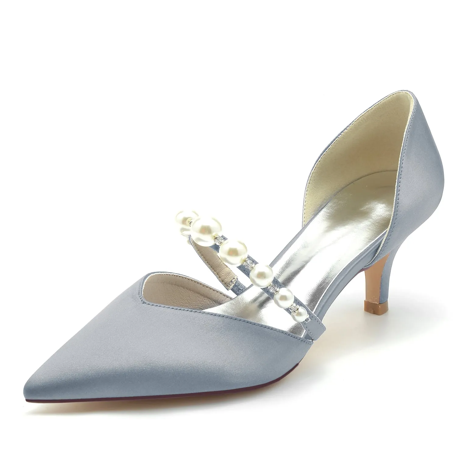 Low Heels Slip-on Bridal Heels Satin Formal Shoes Pointed Toe Party Heels