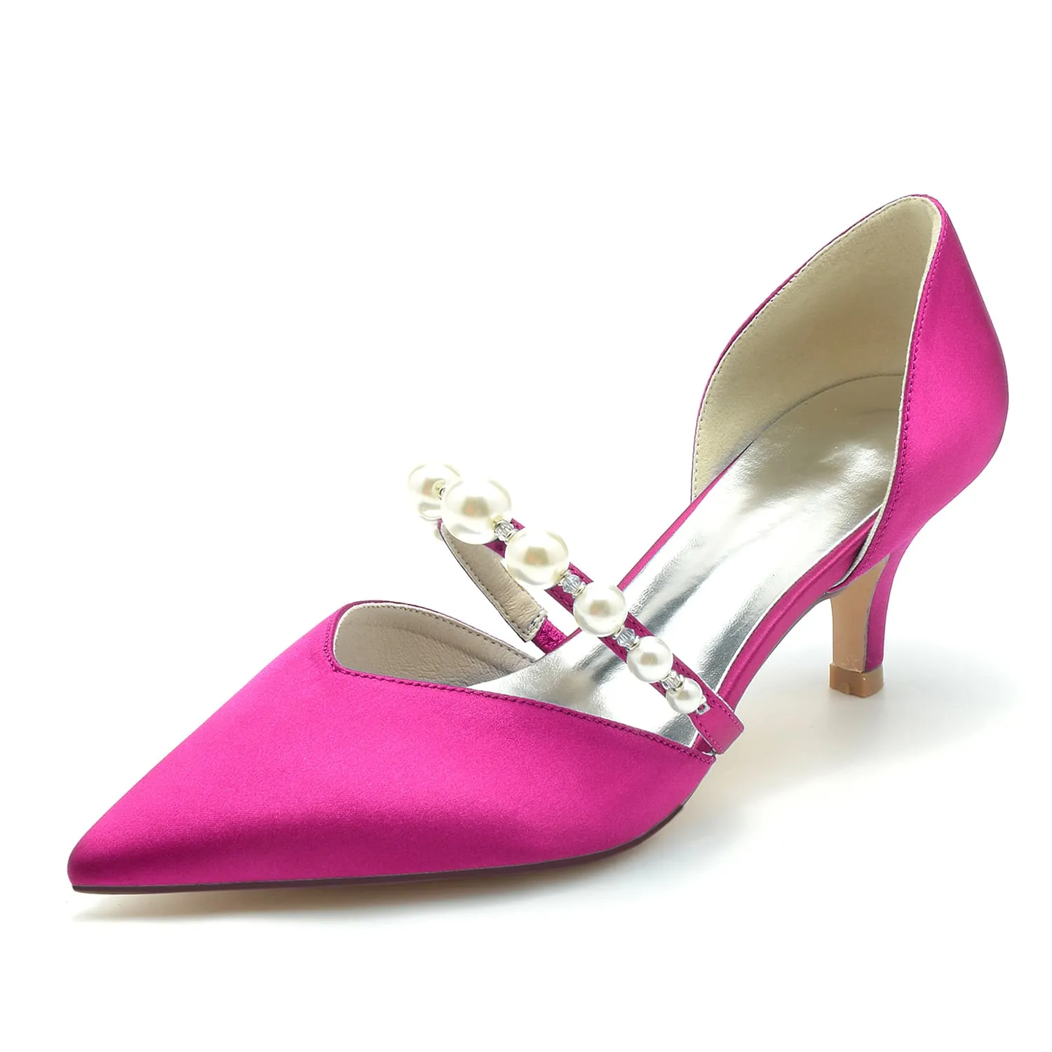 Low Heels Slip-on Bridal Heels Satin Formal Shoes Pointed Toe Party Heels