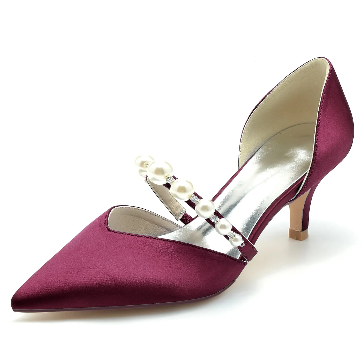 Low Heels Slip-on Bridal Heels Satin Formal Shoes Pointed Toe Party Heels