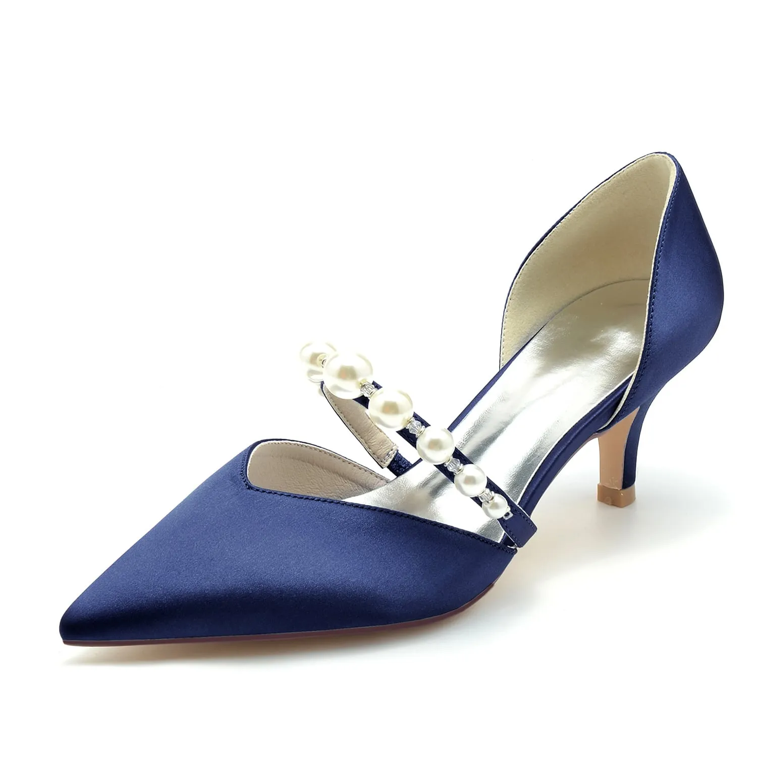 Low Heels Slip-on Bridal Heels Satin Formal Shoes Pointed Toe Party Heels