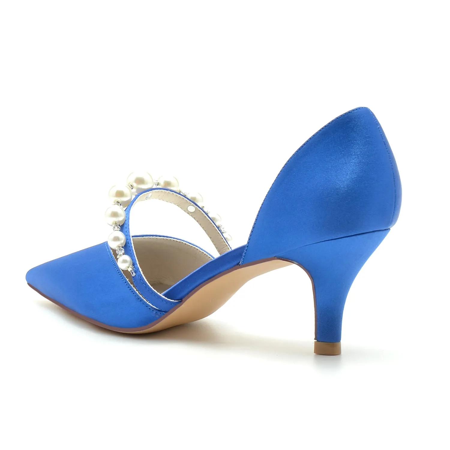 Low Heels Slip-on Bridal Heels Satin Formal Shoes Pointed Toe Party Heels